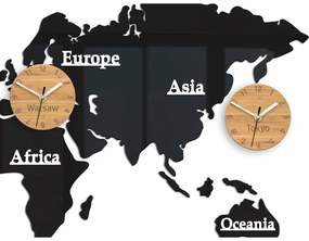Zegar ścienny w stylu nowoczesnym akrylowy mapa 3 strefy bambus 100 x 56