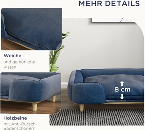 PawHut Sofa dla psa, sofa dla zwierząt z poduszką, łóżko dla psa z podwyższonym designem Niebieskie