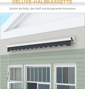 Outsunny Markiza Tarasowa Elektryczna Do Ogrodu - Markiza Nad Basenem 4x3 Aluminiowa Szara z Pilotem Zdalnego Sterowania Elektryczna/Ręczna | Aosom PL