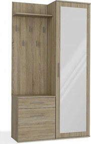 Garderoba Duo | Sonoma | 100x35x180 cm | Szafa, Lustro, Wieszak, Szuflada, Szafka