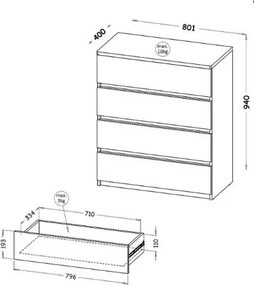 Komoda KRYOS 80,1 cm do Salonu Sypialni Biały