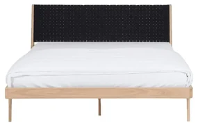 Czarne/naturalne łóżko dwuosobowe z litego drewna dębowego 140x200 cm Fawn – Gazzda