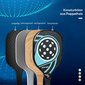 SPORTNOW Zestaw do pickleballa z 4 rakietami, 4 piłkami, torbą, lekki i trwały, Czarno-Niebieski