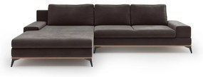 Ciemnobrązowy rozkładany narożnik z aksamitnym obiciem Windsor & Co Sofas Astre, lewostronny
