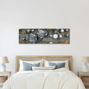 Obraz - srebrne ozdoby świąteczne (170x50 cm)