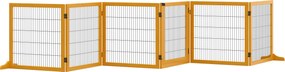 PawHut Wolnostojąca Drewniana Bramka dla Psa, Modułowa i Składana z 6 Paneli i 2 Podpor, Żółta