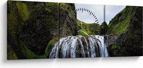 Obraz klifu z wodospadem (z zegarem) (90x30 cm)