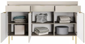 Komoda trzydrzwiowa Sentia 157 z trzema szufladami - kaszmir / złoty