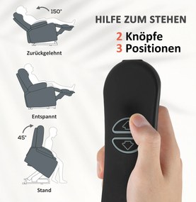 HOMCOM Fotel z funkcją wstawania z miękkim obiciem, fotel relaksacyjny z pilotem i kieszeniami bocznymi, szary | Aosom PL