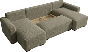 Rozkładana kanapa w kształcie U SMART BOUCLE 303x143 cm, szaro-brązowa