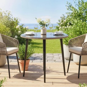 Outsunny Stół ogrodowy stalowy z rantem z PE-rattanu, regulowane nóżki, dla 4 osób, 80 x 80 x 74 cm, szary | Aosom PL