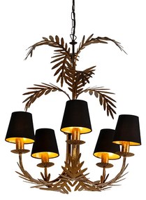 Lampa wisząca złota z czarnym bawełnianym kloszem 5-światłowa - Botanica Rustykalny / Vintage Oswietlenie wewnetrzne