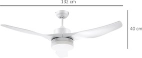 HOMCOM Wentylator sufitowy z oświetleniem LED, design 2 w 1, z timerem, pilotem, lampa sufitowa z wentylatorem, Biały