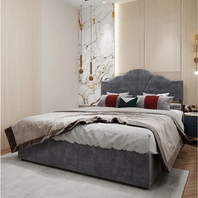 Łóżko z pojemnikiem 160 x 200 cm - Łóżko podwójne z miękkim zagłówkiem i pojemnikiem - szary aksamit - materac nie jest wliczony w cenę