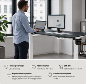Biurko elektryczne z regulacją wysokości ergonomiczne biało-antracytowe,1600x800 mm: ARIA