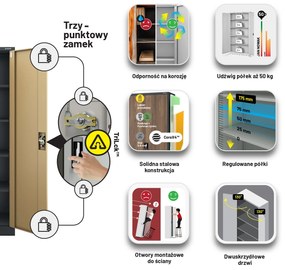 Biurowa szafa metalowa JAN, 900 x 1850 x 400 mm, Eco Design: antracytowa/ orzech