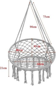 Krzesło brazylijskie fotel wiszący Magia Wypoczynku w stylu boho B-3101C szary