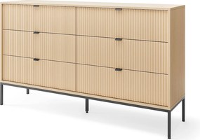 Komoda: 6 szuflad, dąb Vincenza, nogi czarne, 154 x 39 x 83 cm, uchwyty czarne
