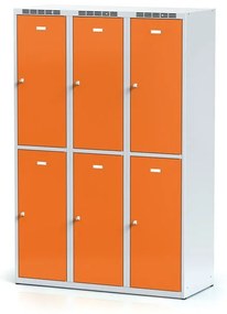 Alfa 3 Szafka skrytkowa, 6 schowków, 1800 x 1200 x 500 mm, zamek obrotowy, drzwi pomarańczowe