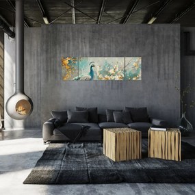 Obraz - Paw ze złotą dekoracją (170x50 cm)
