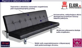 Czarna kanapa rozkładana z ekoskóry Asaba 3X