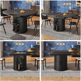 Stół jadalny 6-osobowy - 118/158 x 118 x 76,8 cm - rozkładany blat + ze schowkiem - MDF - czarny