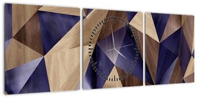 Obraz - 3D drewniane trójkąty (z zegarem) (90x30 cm)
