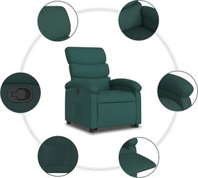 Fotel relaksacyjny zielony ciemny z funkcją podnoszenia elektrycznego i manualną regulacją położenia