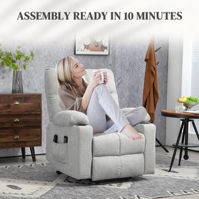 HOMCOM Fotel dla seniorów z funkcją podnoszenia, funkcja leżenia, pilot, 144 cm x 91 cm x 88 cm, jasnoszary