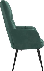 Fotel relaksacyjny z ciemnozielonego aksamitu z nowoczesnym designem i stalową konstrukcją