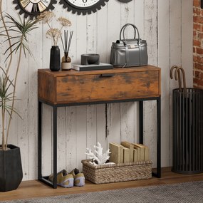 HOMCOM Stolik konsolowy z szufladą, design industrialny, przedpokój salon, 80x30x76 cm, czarny
