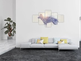 Obraz - Wilk arktyczny odzwierciedla dziki krajobraz (125x70 cm)