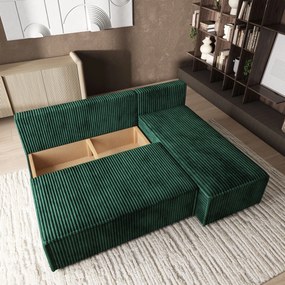 Masseno Narożnik BRISO z funkcją spania i pojemnikiem na pościel Narozniki L, Rozkładana sofa - Butelkowa zieleń, TILIA 39