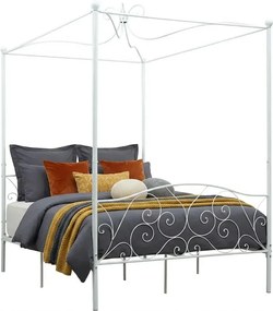 Białe małżeńskie łóżko z baldachimem 120x200 cm P1-H53