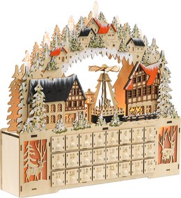 HOMCOM Kalendarz Świąteczny z Domkami, 18 Diód LED, 24 Przesuwane Schowki, Wielokrotnego Użytku, 45 x 9 x 42,5 cm | Aosom PL