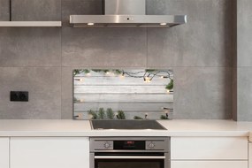 Panel szklany do Kuchni Świąteczne Lampki na Drewnie