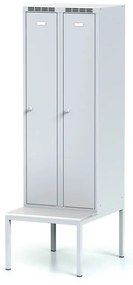 Szafka ubraniowa S6 z ławką, 2-drzwiowa, 1875 x 600 x 500/800 mm, zamek cylindryczny, drzwi szare