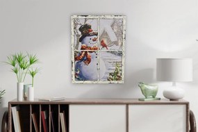 Obraz na ścianę "Bałwanek w oknie", 3 LED, 49 x 38,5 cm