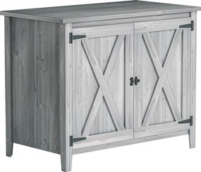 Outsunny Szafka Ogrodowa, Drewniana Szafka na Narzędzia Ogrodowe, Szafka zewnętrzna na Taras, z Podwójnymi Drzwiami, Design Stodoły, Jasnoszary