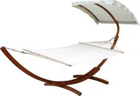 Drewniany hamak "Dallas XL" - Z bawełnianym płótnem i markizą - Ecru