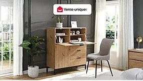 Sekretarzyk z 2 drzwiczkami i 3 szufladami - MDF i metal - Kolor: Naturalne drewno - ERWIN