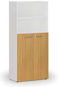 Szafa biurowa kombinowana PRIMO WHITE, drzwi na 3 poziomach, 800 x 420 x 1781 mm, biały/buk