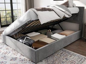 Łóżko z pojemnikiem 140x200cm z weluru - podnoszone z lewej i prawej strony - Szare
