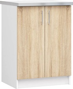 Szafka kuchenna AKORD LIMA S60 z blatem Biała 60 cm 2 drzwi kolor Dąb Sonoma mat 2 półki 60x44,5x82 cm