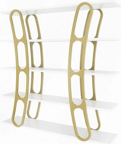 Elegancki regał w kolorze białym i złotym, 120 x 120 x 25 cm | Płyta wiórowa pokryta melaminą w 100%, grubość 18 mm | Stylowe miejsce do prz