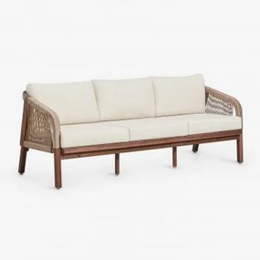 Sofa Ogrodowy 3-osobowy Z Drewna Akacjowego Dubai Ciemny Akacjowy Brąz & Tkaniny Gardenia Biel - Sklum