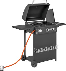 Outsunny Grill gazowy 9,5 KW z wózkiem, 4 palniki, boczny palnik, 123 x 57 x 98 cm Czarny