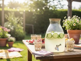 Szklany dozownik do napojów GUSTA z drewnianą pokrywką 5,5 L