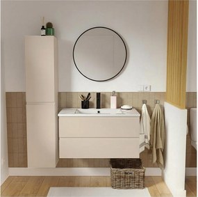 Szafka pod umywalkę 80 cm z ceramicznym blatem, baterią, lustrem i kolumną SORRENTO