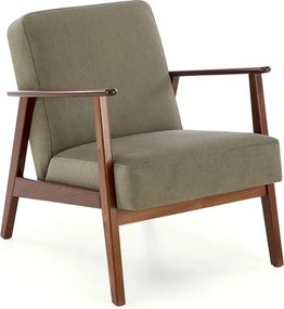 Oliwkowy fotel drewniany typu lisek w stylu vintage L3-P88